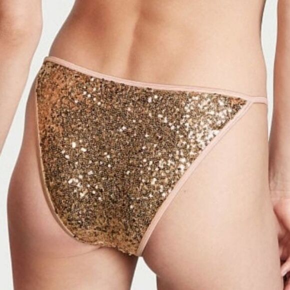 VICTORIA'S SECRET SWIM Sequin Cheeky String Bikini Bottom Gold ๐ค๐๐ - Picture 3 of 3